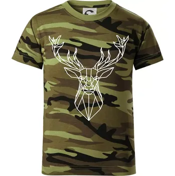 Chlapecké tričko Geometrie - Jelen velký - Dětské maskáčové triko - 122 cm/6 let ( Zelený maskáč )