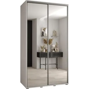 Šatní skříň Šatní skříň s posuvnými zrcadlovými dveřmi DAVOS 140cm | Bílá / stříbrné pojezdy