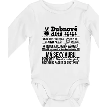 Kojenecký body Narozeniny duben - Body kojenecké s dlouhým rukávem - Dlouhý r. do 3 měs ( Bílá )