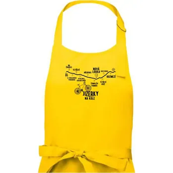Kuchyňská zástěra Jizerky na kole - horské kolo - Pánská zástěra na vaření - Univerzální velikost ( Žlutá )