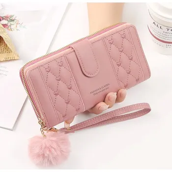 Peněženka Dlouhá koženková peněženka s držákem karet | dámská peněženka, organizér karet - tmavě růžová