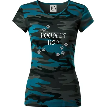Poodle`s mom Pudl) (Reflexní tlapky) - Dámské maskáčové triko - S ( Petrolejová maskáč )