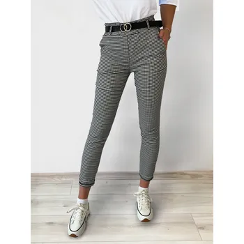 Dámské kalhoty Dámské elegantní kárované kalhoty s páskem, VELIKOST M