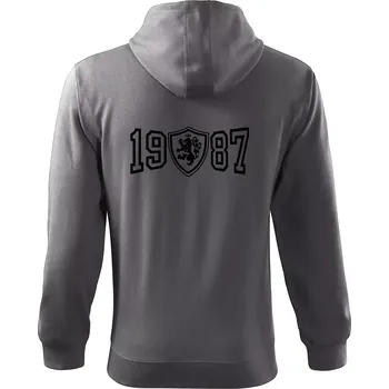 Pánská mikina Narozeninový motiv - znak - 1987 - Mikina s kapucí na zip trendy zipper - M ( Ocelově šedá )
