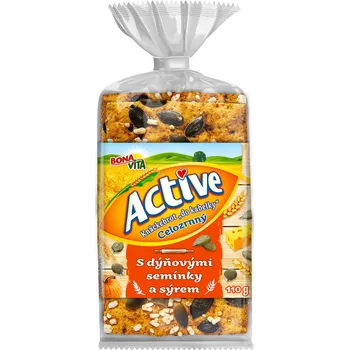 Trvanlivě pečivo Bonavita Active Knäckebrot do kabelky celozrnný s dýňovými semínky a sýrem 110 g