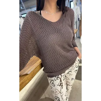 Přízový svetřík 3/4 rukáv 6068 barva: červená-vínová