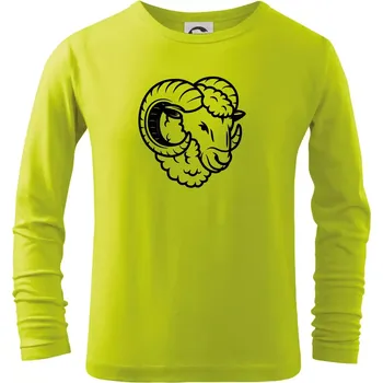 Dětská móda Černá Hlava berana obrys - Triko dětské Long Sleeve - 146 cm/10 let ( Limetková )