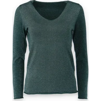 Dámský svetr Svetřík s lurexem V výstřih 22849 barva: zelená tmavá