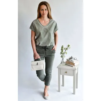 Dámské kalhoty 9108 kalhoty Itálie barva: béžová, velikost: XXXL