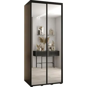 Šatní skříň Šatní skříň s posuvnými zrcadlovými dveřmi DAVOS 100cm | Černá / černé pojezdy