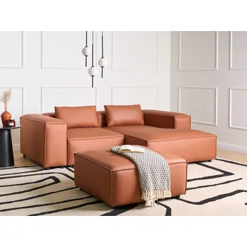 Pohovka Modulární pohovka zlatohnědá veganská umělá kůže 3místná levostranná rohová pohovka s taburetem moderní minimalistický styl obývací pokoj Beliani