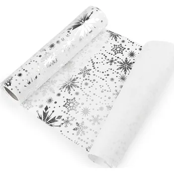 Vánoční velvet / samet k výrobě běhounů a dekorací - vločka, šíře 28 cm