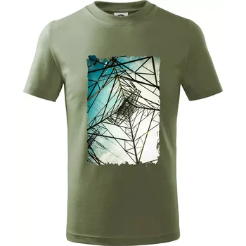 Chlapecké oblečení Barevné nebe - stožáry vysokého napětí - Tričko dětské bavlněné - 104-110cm / 3-4 roky ( Khaki )