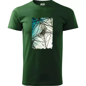 Pánské tričko Barevné nebe - stožáry vysokého napětí - Triko extra velké (5-8XL) - 8XL ( Lahvově zelená )