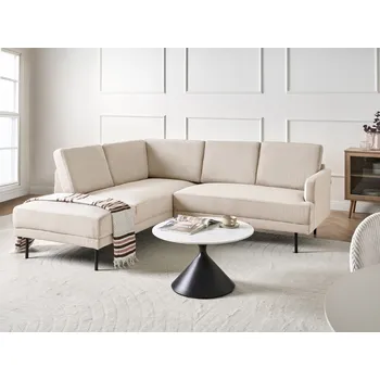 Sedací souprava Rohová pohovka béžová manšestrové čalounění pravostranná 4místná kovové nohy vyztužené opěradlo minimalistická moderní Beliani