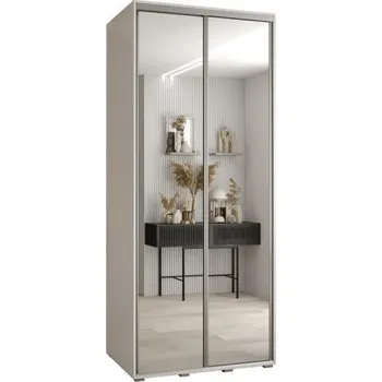 Šatní skříň Šatní skříň s posuvnými zrcadlovými dveřmi DAVOS 120cm | Bílá / stříbrné pojezdy