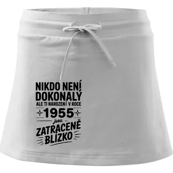Dámská sukně Nikdo není dokonalý ale ti narození v roce 1955 jsou zatraceně blízko - Sportovní sukně - two in one - L ( Bílá )