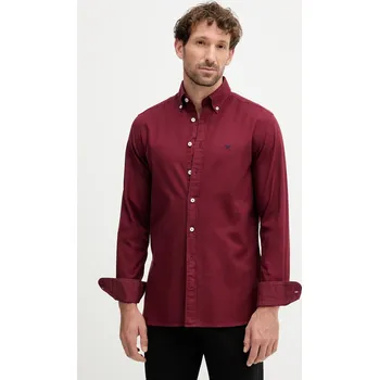 Pánská košile Bavlněná košile Hackett London HM3010508 burgundské 93X, vel. M