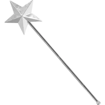 Karnevalový doplněk 3D stříbrná kouzelná hůlka s hvězdou 43 cm