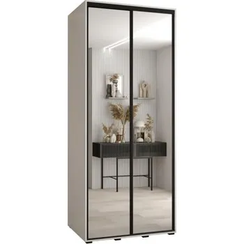 Šatní skříň Šatní skříň s posuvnými zrcadlovými dveřmi DAVOS 100cm | Bílá / černé pojezdy