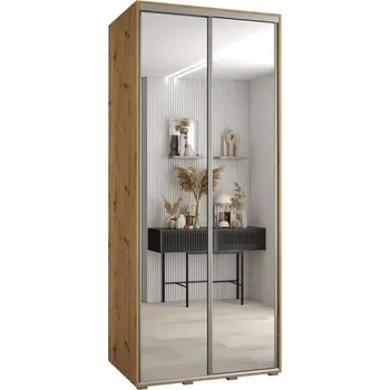 Šatní skříň Šatní skříň s posuvnými zrcadlovými dveřmi DAVOS 120cm | DUB Artisan / stříbrné pojezdy