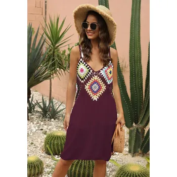 Přehoz na lůžko Letní plážový přehoz s výstřihem do V | plážové šaty, letní přehoz - burgundské