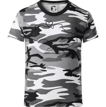 Chlapecké tričko Mapa Ukrajiny - srdce - Dětské maskáčové triko - 134 cm/8 let ( Šedý maskáč )