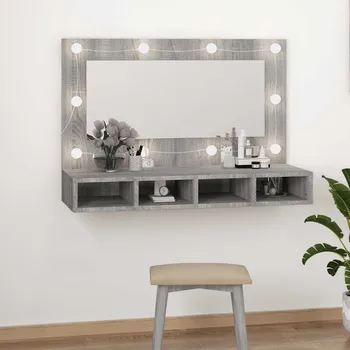 Sada koupelnových doplňků Nábytek XL Zrcadlová skříňka s LED šedá sonoma 90 x 31,5 x 62 cm 820458