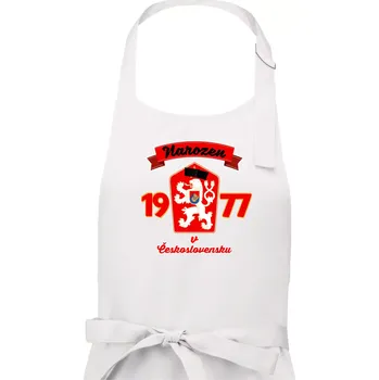 Kuchyňská zástěra Narozen v Československu - Přelepený znak 1977 - Pánská zástěra na vaření - Univerzální velikost ( Bílá )