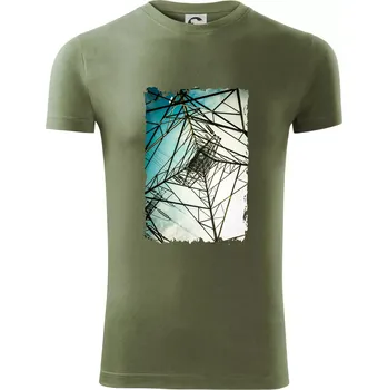 Barevné nebe - stožáry vysokého napětí - Viper FIT - Pánské zůžené tričko - S ( Khaki )