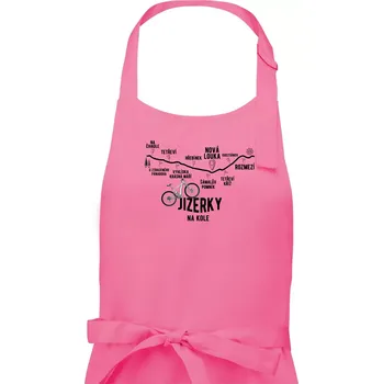 Kuchyňská zástěra Jizerky na kole celopéro - Pánská zástěra na vaření - Univerzální velikost ( Růžová )