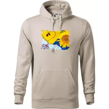 Pánská mikina Ukrajina slunečnice a kroj - Mikina pánská Cape s kapucí - 4XL ( Ledově šedá )