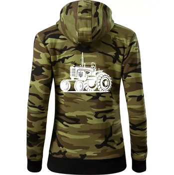 Dámská mikina Traktor Ukrajinské armády - Dámská mikina trendy zipper s kapucí - L ( Zelený maskáč )