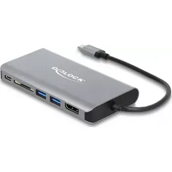 USB hub Delock Doková stanice USB Type-C 4K - HDMI/DP/USB 3.2/SD/LAN/PD 3.0 šedá (87683)