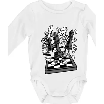 Kojenecký body Šachový stůl - Body kojenecké s dlouhým rukávem - Dlouhý r. do 3 měs ( Bílá )