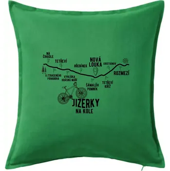 Polštář Jizerky na kole - horské kolo - Polštář 50x50 - 50x50 - Včetně výplně ( Středně zelená )