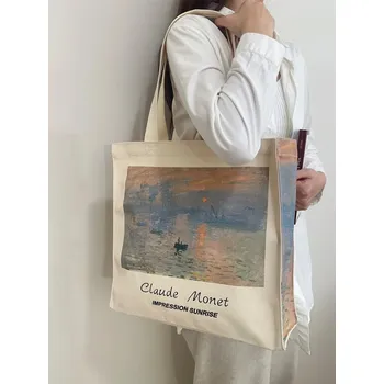 Kabelka Velká plátěná vintage kabelka s potiskem | dámská taška, nákupní taška - Východ slunce