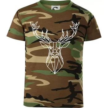 Geometrie - Jelen velký - Dětské maskáčové triko - 122 cm/6 let ( Hnědý maskáč )