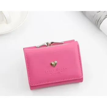 Peněženka Pastelová srdíčková retro peněženka dámská | barevná peněženka, kožená peněženka - T411 růžová červená