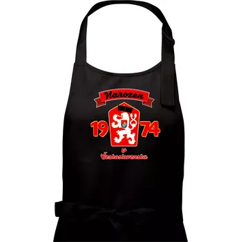 Kuchyňská zástěra Narozen v Československu - Přelepený znak 1974 - Pánská zástěra na vaření - Univerzální velikost ( Černá )