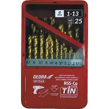 Dílna DEDRA-EXIM 25dílná sada vrtáků do kovu HSS + kobalt + TiN, 135° WITS25
