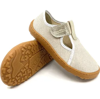 Chlapecké bačkory Barefoot Froddo - Canvas T-bar - Gold shine - G1700423-1 27, Vnitřní délka boty: 18,1 cm, Vnitřní šířka boty: 6,8 cm