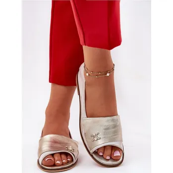 Dámské lodičky Kožené Elegantní Baletky S Otevřenými Prsty - Zazoo 1865 Barva: Zlatá, Velikost: 40