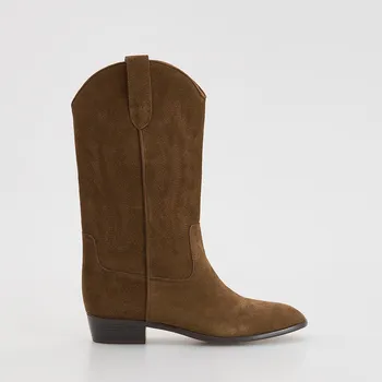 Dámské kozačky Reserved - Semišové kozačky - zlatavá hnědá - 215FF-82X - 215FF-82X-42