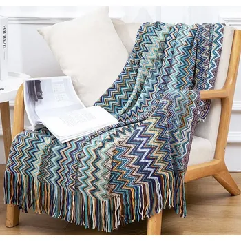 Přehoz na lůžko Boho letní pletená deka s třásněmi | přehoz, přikrývka - Modrý , 130x180cm