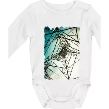Barevné nebe - stožáry vysokého napětí - Body kojenecké s dlouhým rukávem - Dlouhý r. 3-6 měs ( Bílá )
