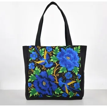 Kabelka Velká vyšívaná plátěná kabelka barevná | kabelka, taška přes rameno - 2