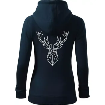 Dámská mikina Geometrie - Jelen velký - Dámská mikina trendy zipper s kapucí - XL ( Námořní modrá (velmi tmavá - téměř černá) )