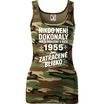 Dámské tričko Nikdo není dokonalý ale ti narození v roce 1955 jsou zatraceně blízko - Dámské Maskáčové tílko - XL ( Hnědý maskáč )