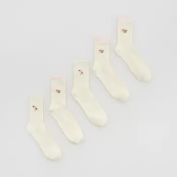 Dětská móda Reserved - 5pack bavlněných ponožek s výšivkou - krémová - 172GU-01X - 172GU-01X-K37